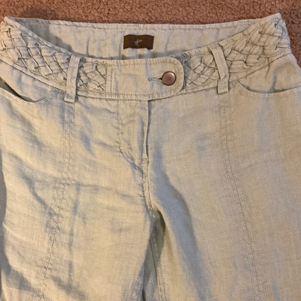 Pale green quality 100% linen flare/ bootcut pants with braided waist design